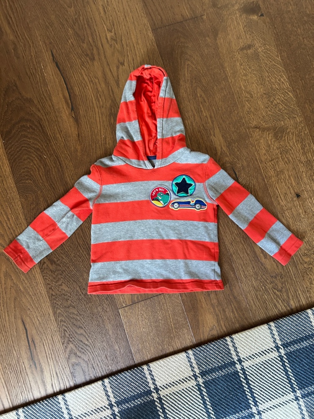 Mini Boden Hooded Striped Sweatshirt in Burnt Orange/red and Gray size 2/3t